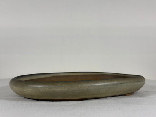 Preowned Japanese Tokoname Glazed Shallow Oval Bonsai Pot - 8.5” By 6.5”