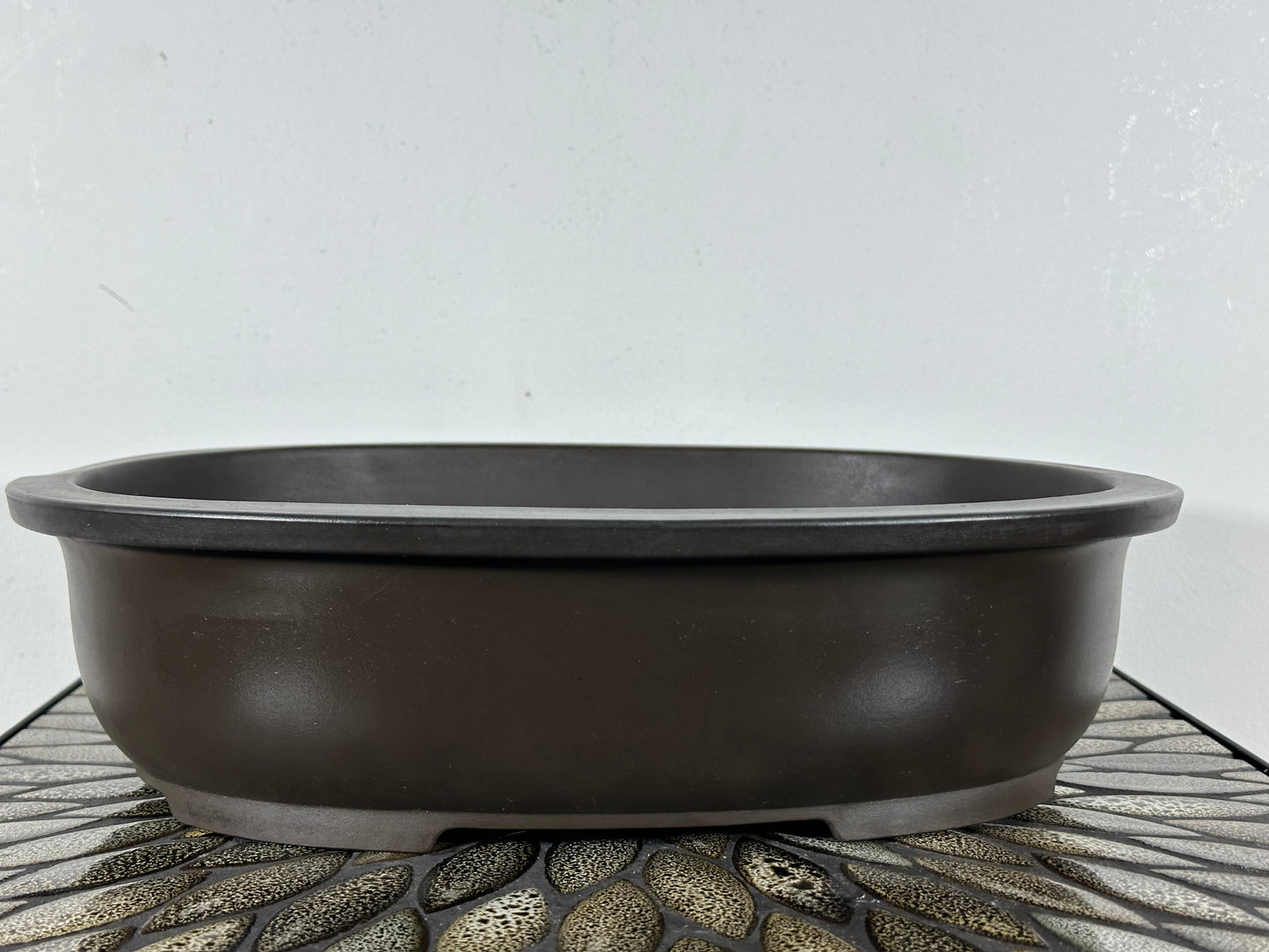 Preowned Japanese Tokoname Unglazed Oval Bonsai Pot Kaiyou - 13.75” By 10 5/8”