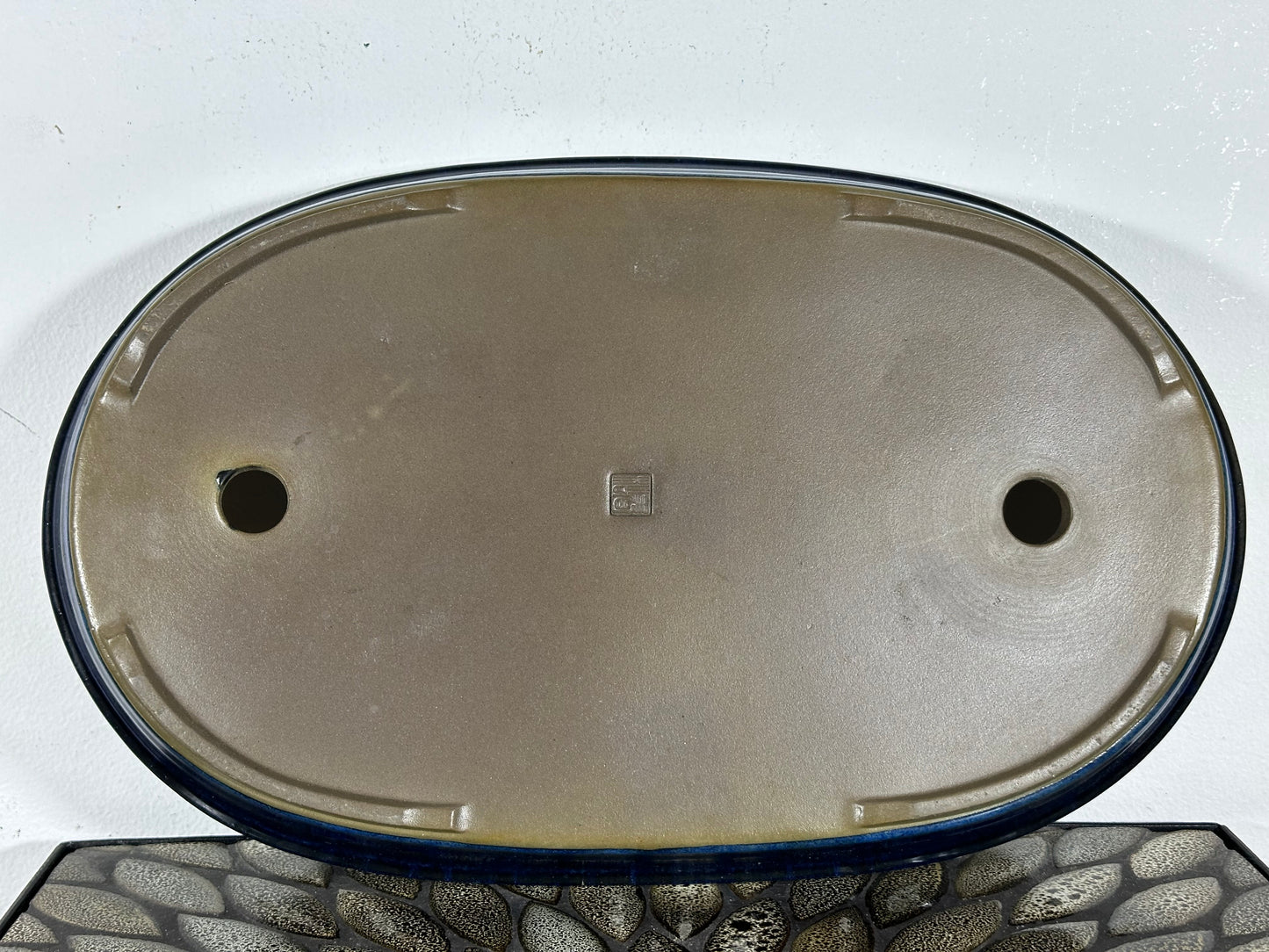 Preowned Japanese Tokoname Glazed Shallow Oval Bonsai Pot - 15.5” By 9.5”