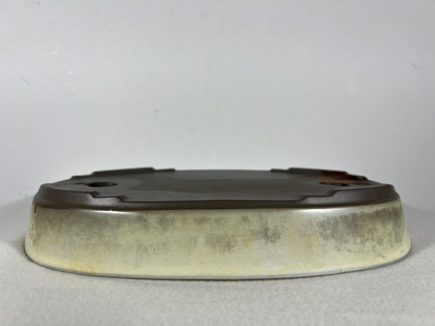 Preowned Japanese Tokoname Glazed Oval Shallow Bonsai Pot with patina - 10” By 7”