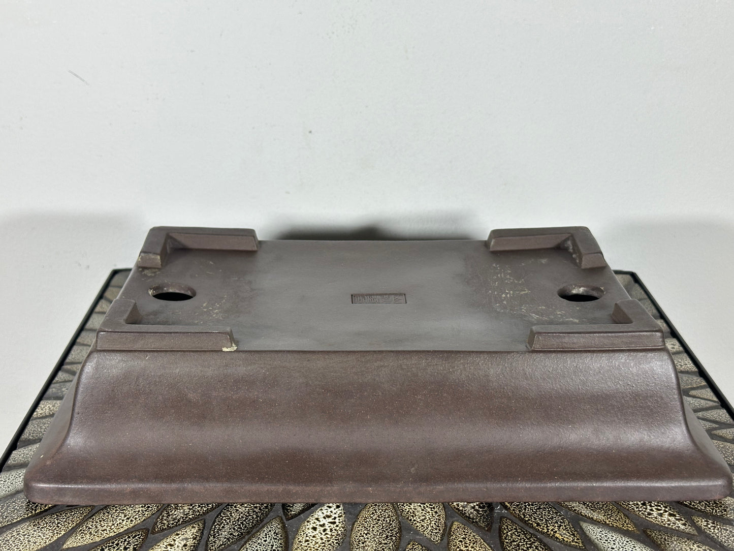 Preowned Vintage Japanese Tokoname Unglazed Rectangular Bonsai Pot Yamaaki - 14” x 9 3/8”