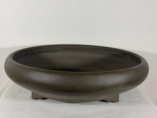 Preowned Japanese Tokoname Unglazed Round Bonsai Pot Touyou - 15.75” By 4.75”