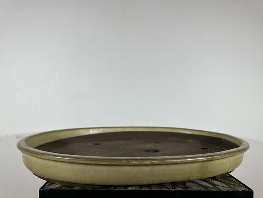 Preowned Japanese Tokoname Glazed Shallow Bonsai Pot with Stamps - 25” By 17.75”