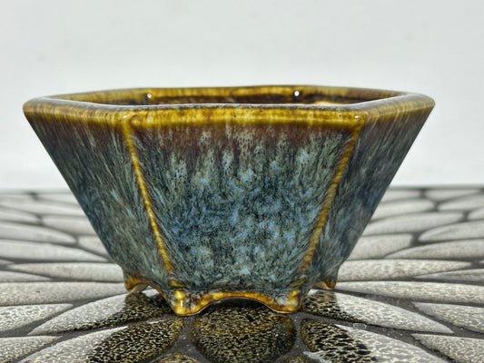 Preowned Hexagon Japanese Tokoname Glazed Bonsai Pot AIBA KOYO - 4” By 3.5”