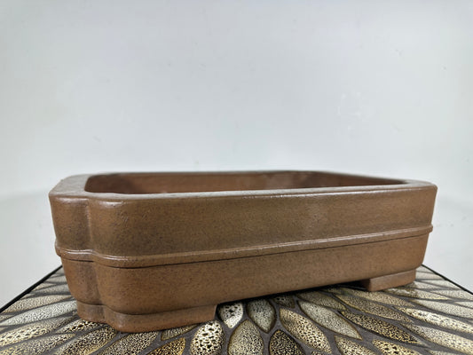 Preowned Japanese Tokoname Unglazed Rectangular Bonsai Pot Keizan - 14.75” By 11.5”