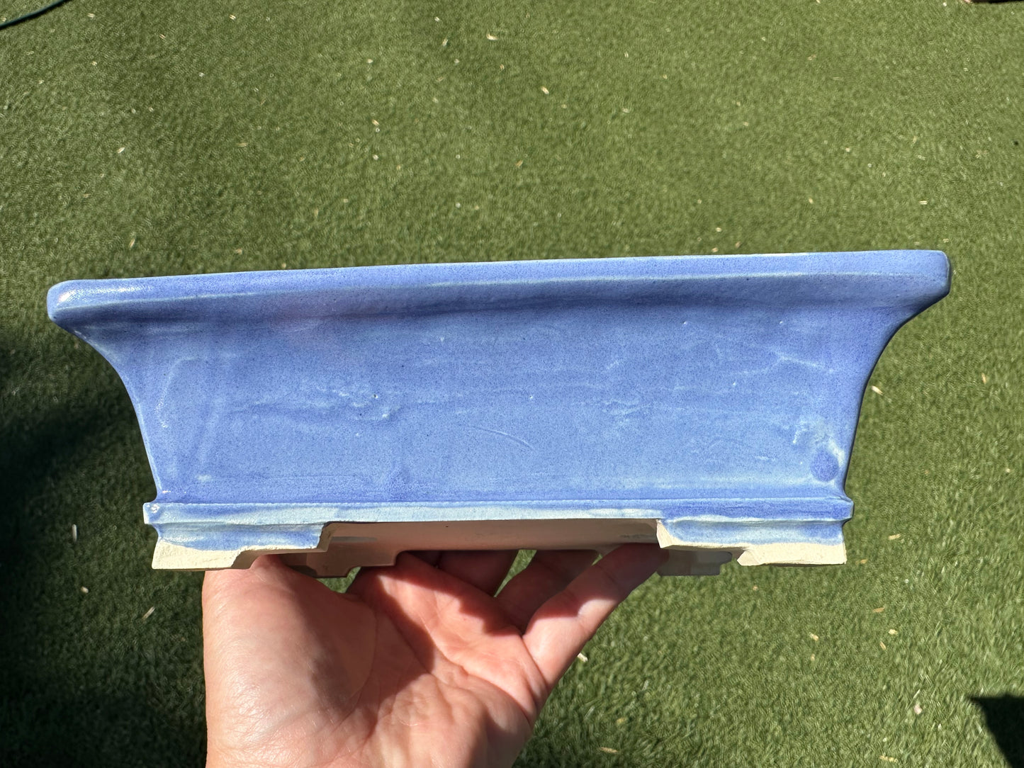 New Japanese Tokoname Glazed Rectangular Bonsai Pot Keiun - 6 7/8” By 5.5”