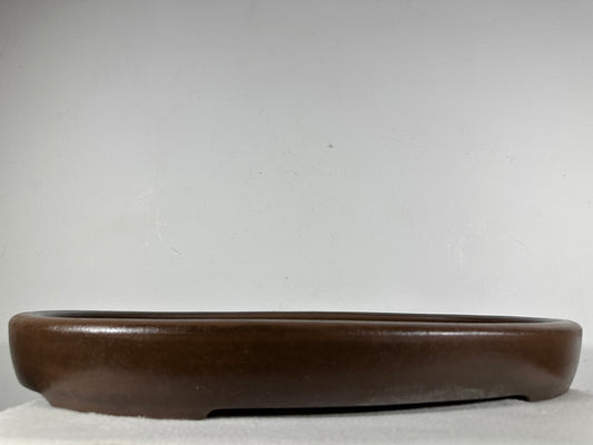 Preowned Japanese Tokoname Unglazed Oval Shallow Bonsai Pot Seizan - 20.5” By 14.5”