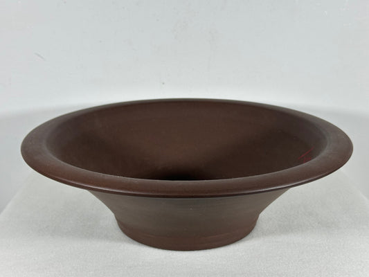 Preowned Japanese Tokoname Unglazed Round Bonsai Pot with Stamp - 12.75” By 3.75”