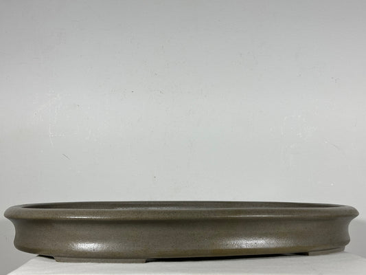 Preowned Japanese Tokoname Unglazed Oval Shallow Bonsai Pot Seizan - 20.5” By 14.75”
