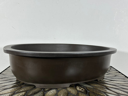 Preowned Japanese Tokoname Unglazed Oval Bonsai Pot Kaiyou - 13.75” By 10 5/8”