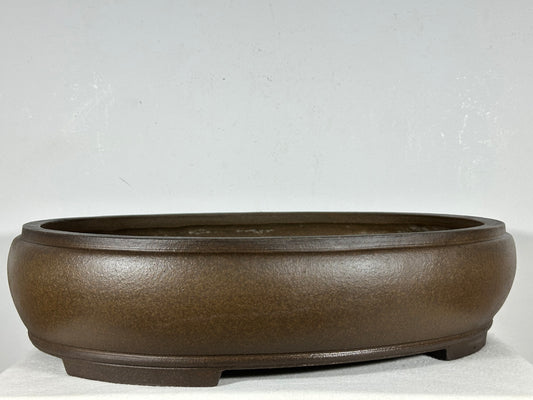 Preowned Vintage Japanese Tokoname Unglazed Oval Bonsai Pot Mazan Terahata - 18” By 15”