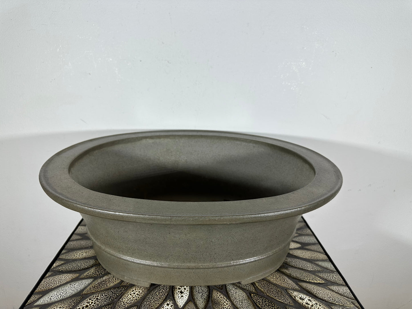 Preowned Japanese Tokoname Unglazed Oval Bonsai Pot Seizan - 16.25” By 14”