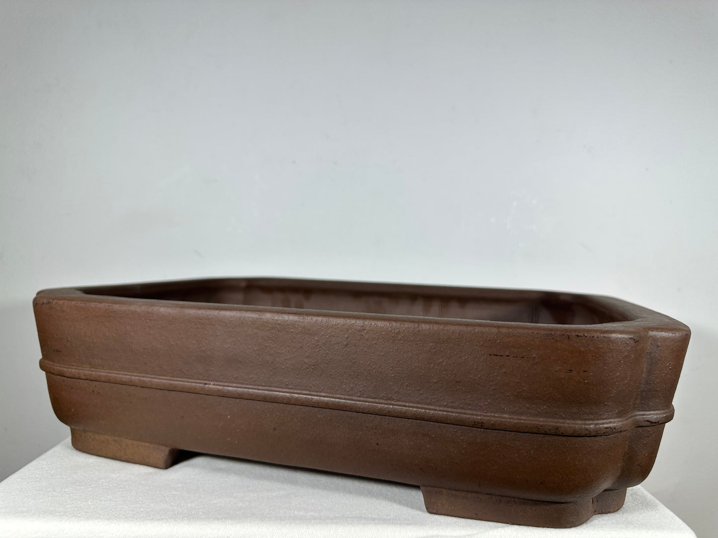 Preowned Japanese Tokoname Unglazed Rectangular Bonsai Pot Keizan - 18.5” By 14”