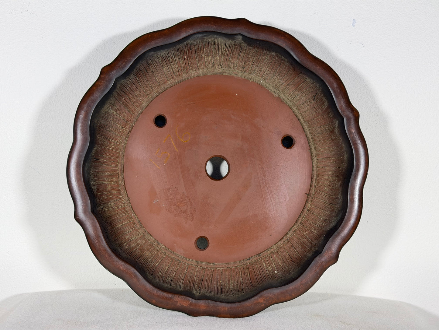 Preowned Japanese Tokoname Unglazed Rinka Style Bonsai Pot Houkidou - 12.5” By 2.5”
