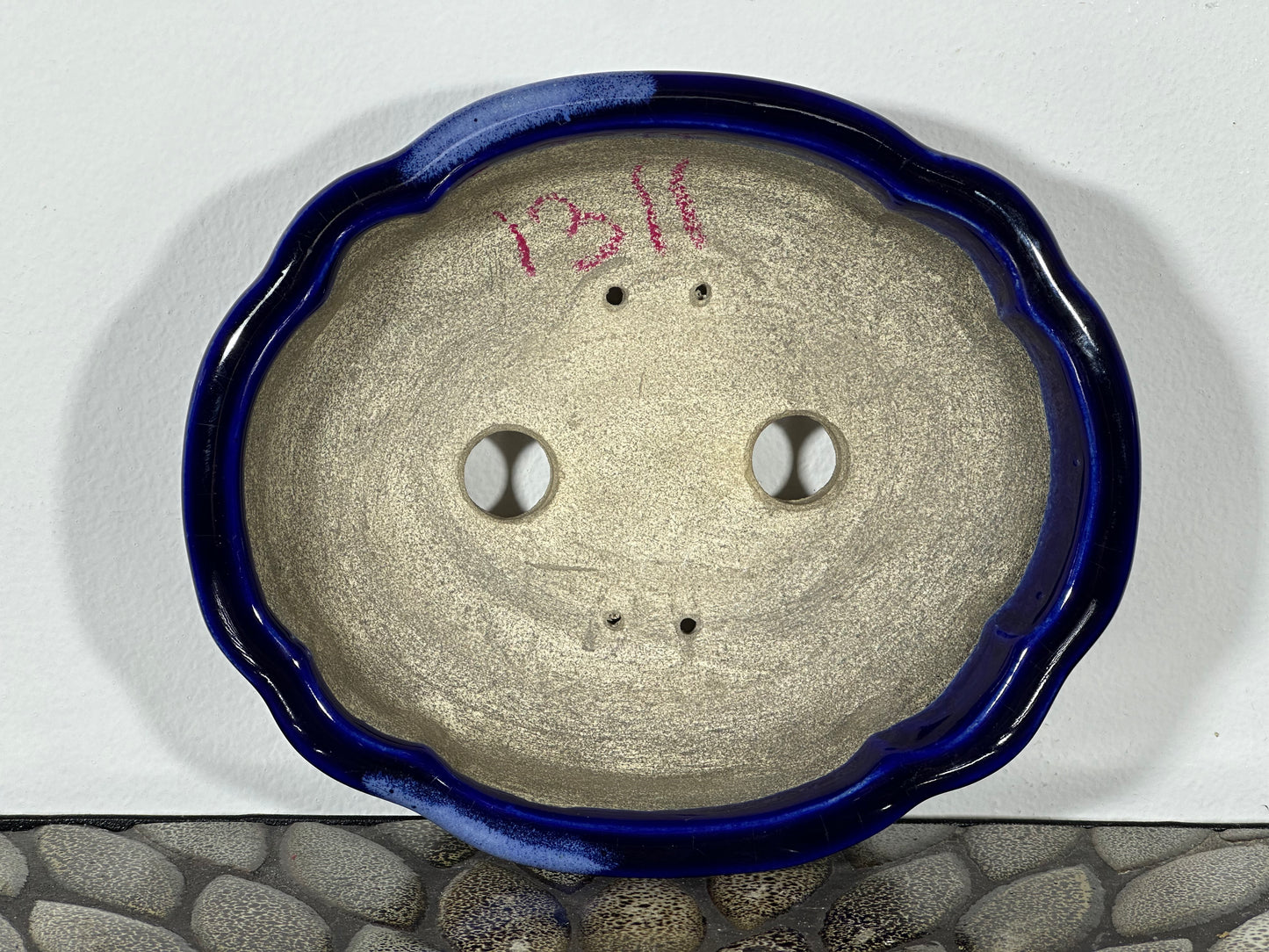 Preowned Japanese Tokoname Mokko Style Glazed Bonsai Pot Satomi - 7 1/8” By 6”