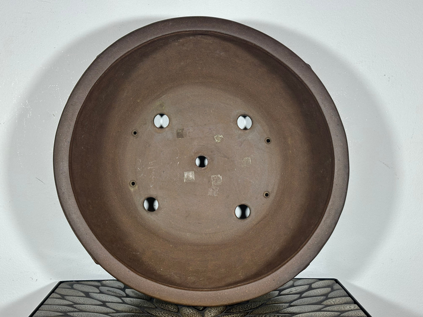 Preowned Japanese Tokoname Unglazed Round Bonsai Pot Nakano Gyouzan - 14.5” By 5.75”