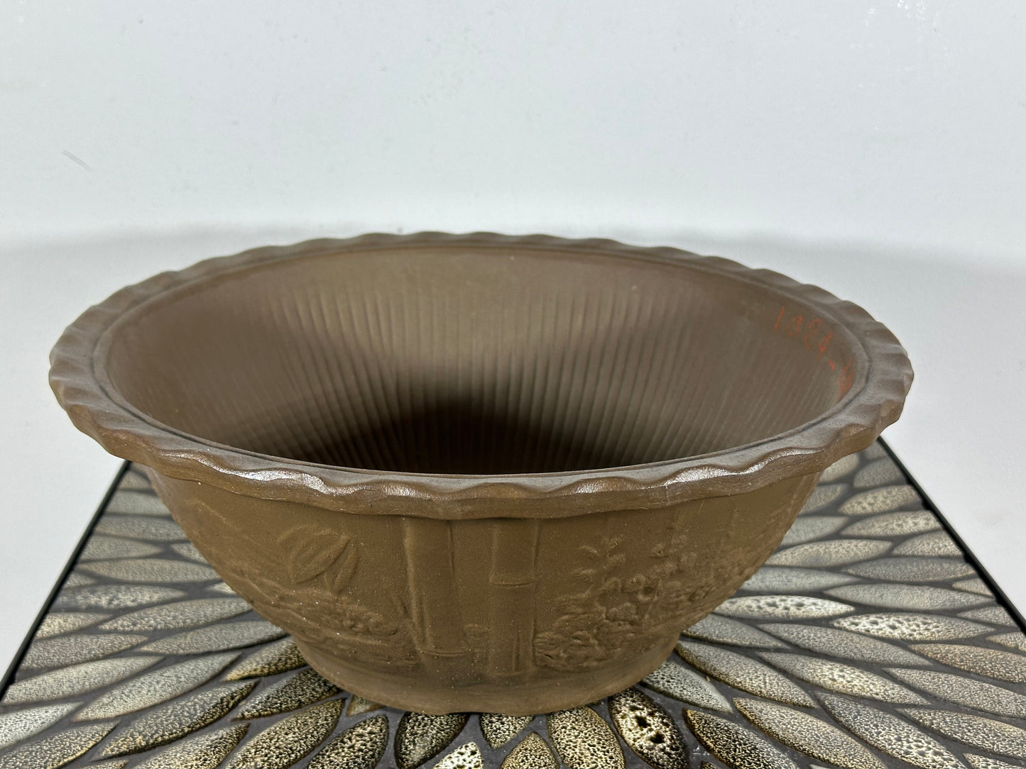 Preowned Japanese Tokoname Unglazed Round Bonsai Pot - 12.5” By 5”