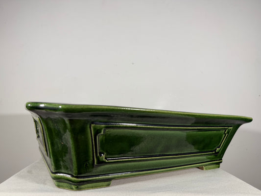 New Japanese Tokoname Glazed Rectangular Bonsai Pot Mazan Terahata - 18.75” By 15.75”