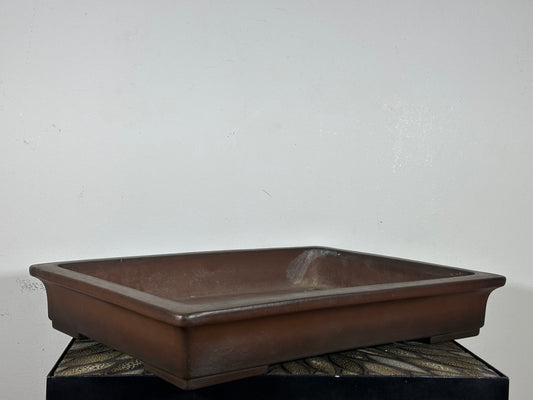 Preowned Japanese Tokoname Unglazed Rectangular Bonsai Pot Yamaaki - 17” By 12.5”