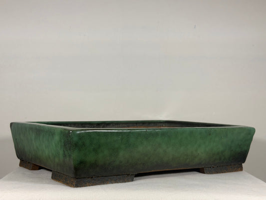 Preowned Japanese Tokoname Glazed Rectangular Bonsai Pot Syuhou - 15.25” By 11”