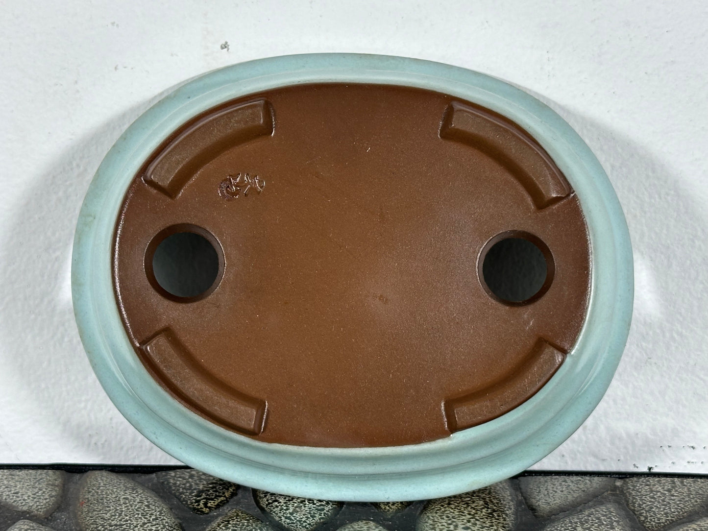Preowned Japanese Tokoname Glazed Oval Bonsai Pot - 5.5” By 4 3/8”