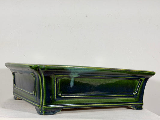 New Japanese Tokoname Glazed Rectangular Bonsai Pot Mazan Terahata - 14.75” By 12.75”