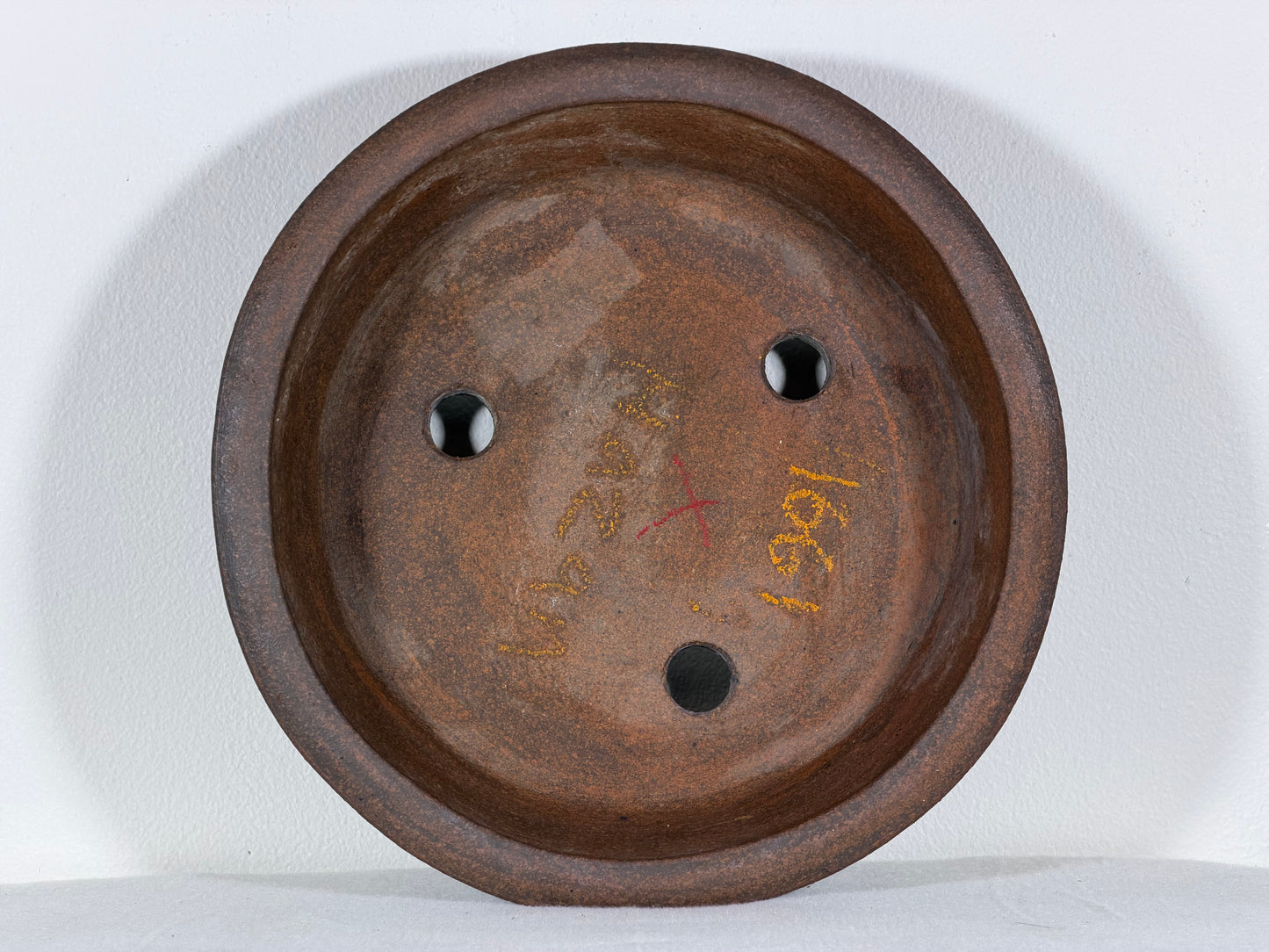Preowned Japanese Tokoname Unglazed Round Bonsai Pot Mazan Terahata - 10.25” By 2.5”