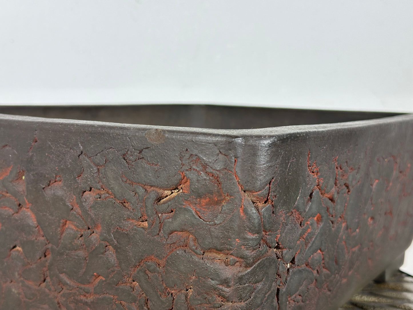 Preowned Vintage Japanese Tokoname Unglazed Rectangular Bonsai Pot Yamakou - 16.25” By 12.25”