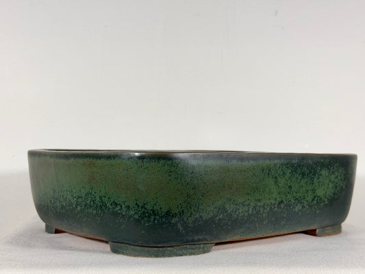 Preowned Japanese Tokoname Glazed Rectangular Bonsai Pot Syuhou Yoshimura - 13.75” By 10.5”