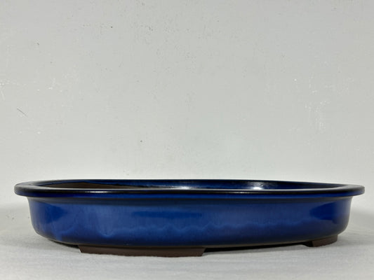 Preowned Japanese Tokoname Glazed Shallow Oval Bonsai Pot - 13.75” By 11”