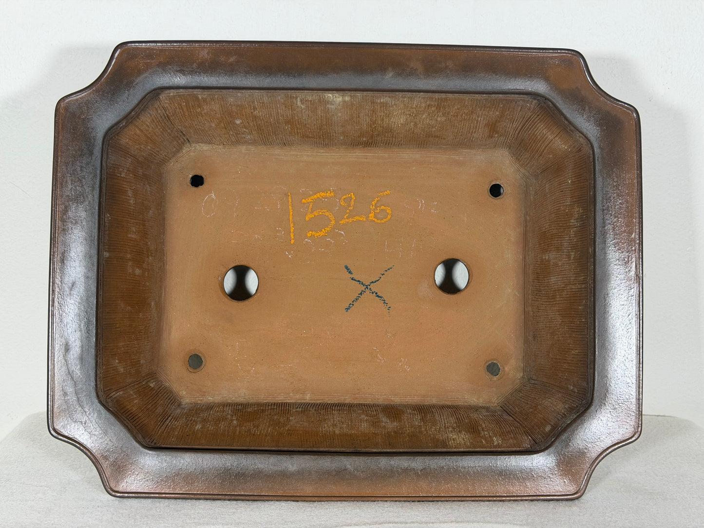 Preowned Japanese Tokoname Unglazed Rectangular Bonsai Pot Bigei - 12” By 9.25”
