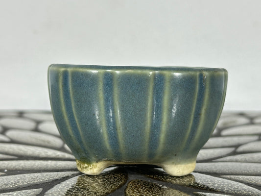 Preowned Japanese Tokoname Glazed Round Bonsai Pot with Stamp - 2 7/8” By 1 5/8”