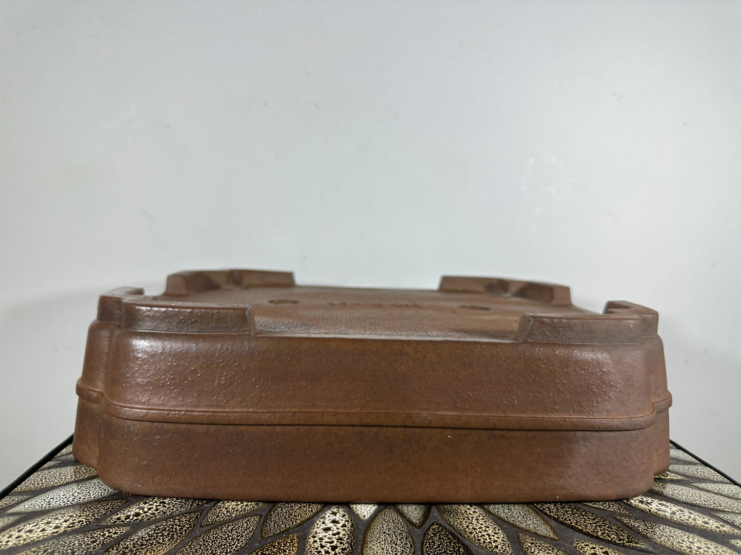 Preowned Japanese Tokoname Unglazed Rectangular Bonsai Pot Keizan - 14.75” By 11.5”