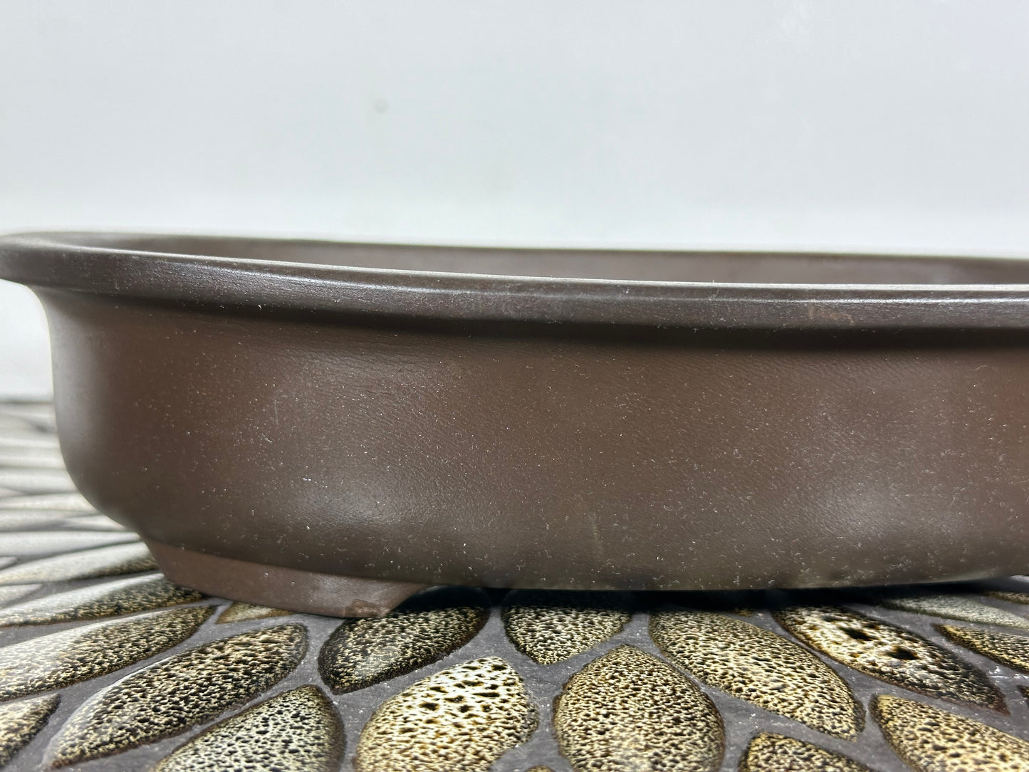 Preowned Japanese Tokoname Unglazed Oval Bonsai Pot Kaiyou - 11” By 8.75”