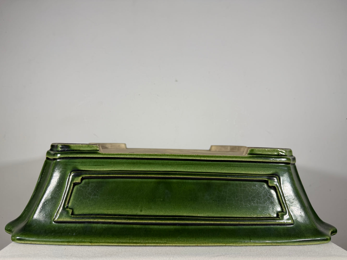 New Japanese Tokoname Glazed Rectangular Bonsai Pot Mazan Terahata - 18.75” By 15.75”