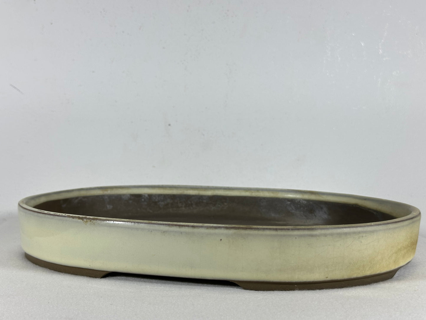 Preowned Japanese Tokoname Glazed Oval Shallow Bonsai Pot - 12.75” By 9.25”