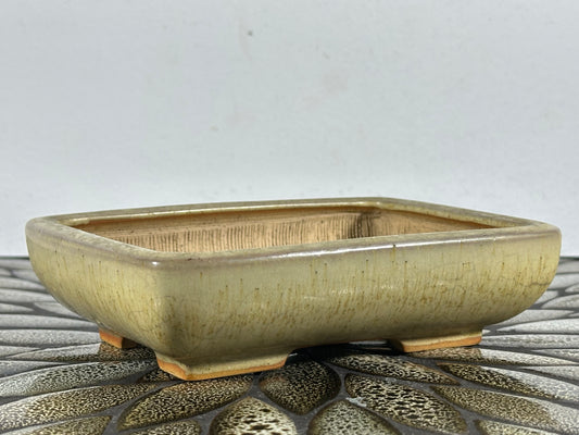 Preowned Japanese Tokoname Glazed Rectangular Bonsai Pot Bigei - 6” By 4.5”