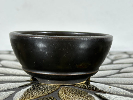Preowned Japanese Tokoname Glazed Round Bonsai Pot with Stamps - 3.25” By 1 3/8”