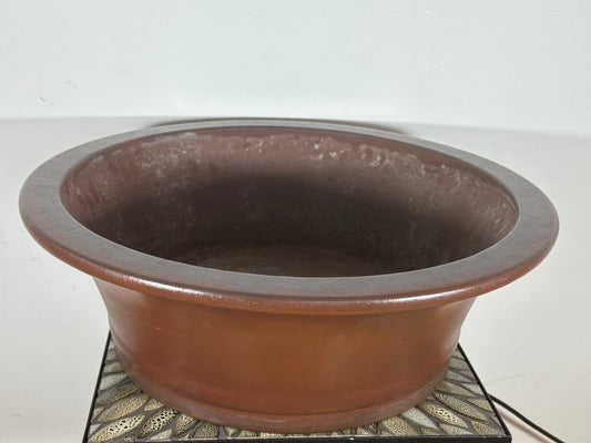 Preowned Japanese Tokoname Unglazed Round Bonsai Pot Yamaaki - 22” By 7.5”