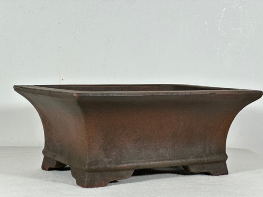 Preowned Japanese Tokoname Rectangular Bonsai Pot Zennigou - 9.75” By 7.25”