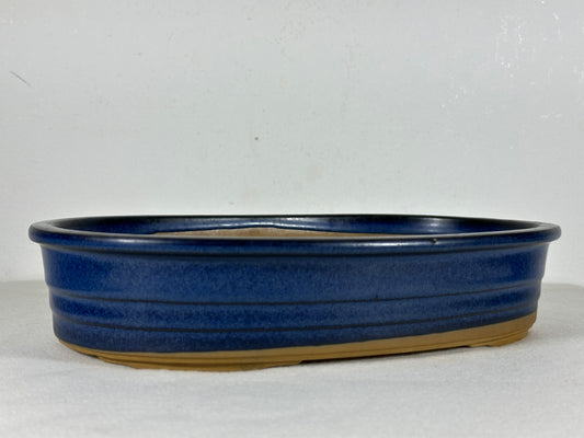 Preowned Japanese Tokoname Glazed Oval Bonsai Pot - 10.5” By 7”