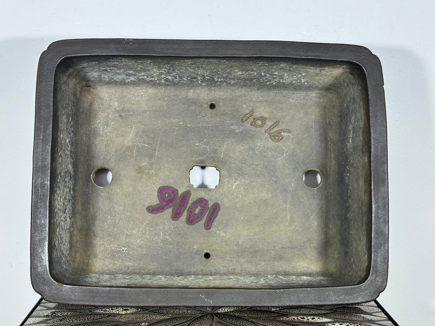 Preowned Vintage Japanese Tokoname Unglazed Rectangular Bonsai Pot Yamakou - 16.25” By 12.25”