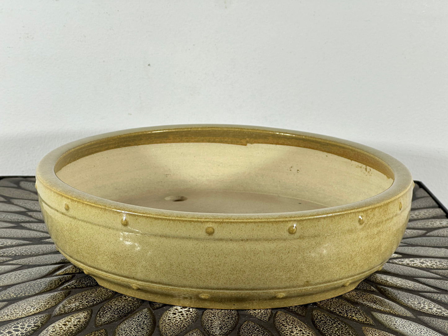 New Japanese Tokoname Glazed Drum Style Bonsai Pot Koyo - 10.5” By 2.7”