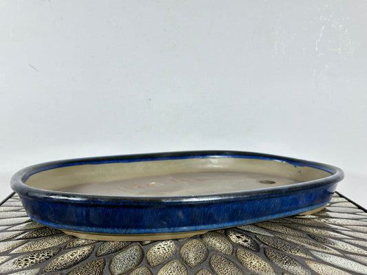 Preowned Japanese Tokoname Glazed Shallow Oval Bonsai Pot - 15.5” By 9.5”
