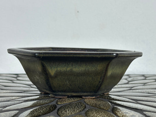 Preowned Japanese Tokoname Glazed Hexagon Bonsai Pot - 6” By 5.25”