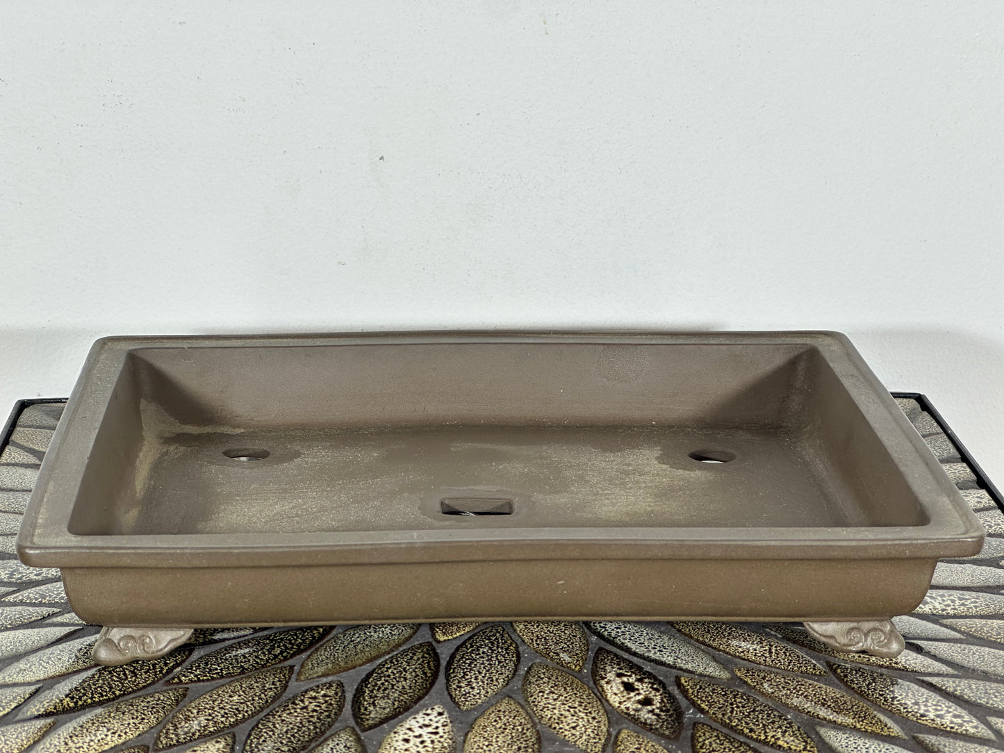 Preowned Japanese Tokoname Shallow Rectangular Bonsai Pot has Stamp - 12.25” By 9 3/8”