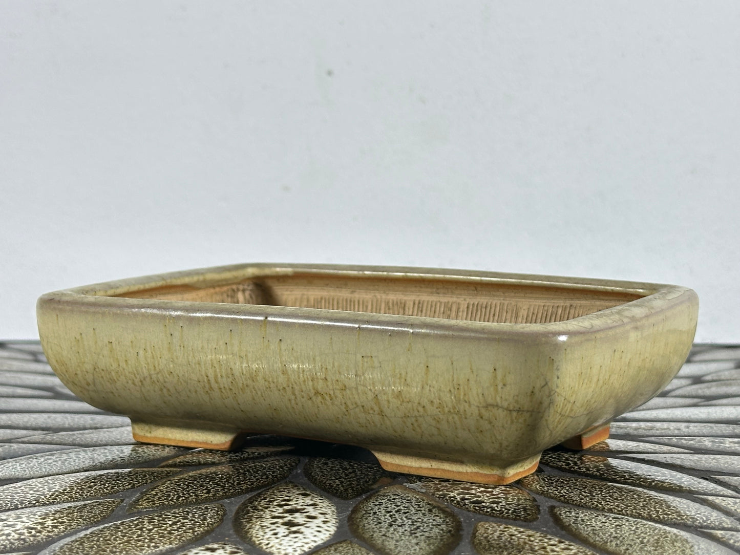 Preowned Japanese Tokoname Glazed Rectangular Bonsai Pot Bigei - 6” By 4.5”