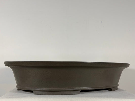 Preowned Japanese Tokoname Unglazed Oval Bonsai Pot Has Stamp - 20” x 15” x 4”