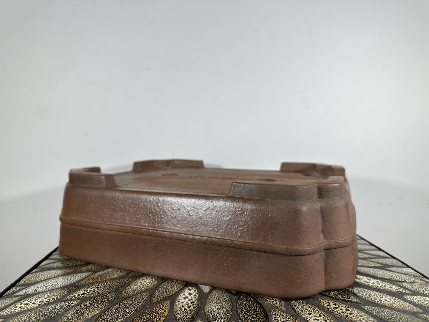 Preowned Japanese Tokoname Unglazed Rectangular Bonsai Pot Keizan - 14.75” By 11.5”