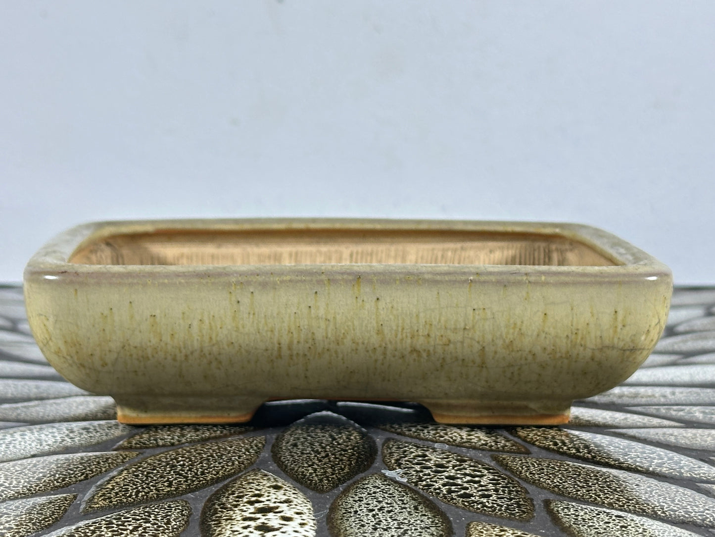 Preowned Japanese Tokoname Glazed Rectangular Bonsai Pot Bigei - 6” By 4.5”